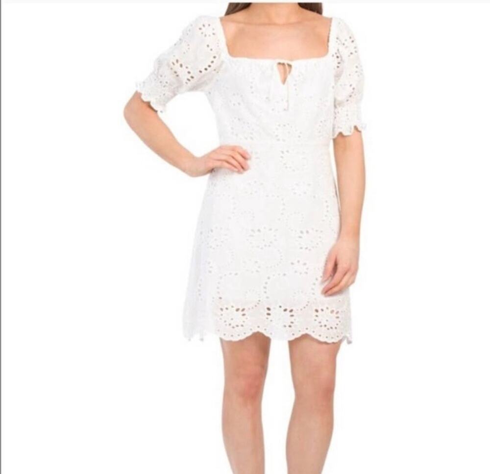 7 for All Mankind Eyelet Babydoll Puff Sleeve Dress White L
